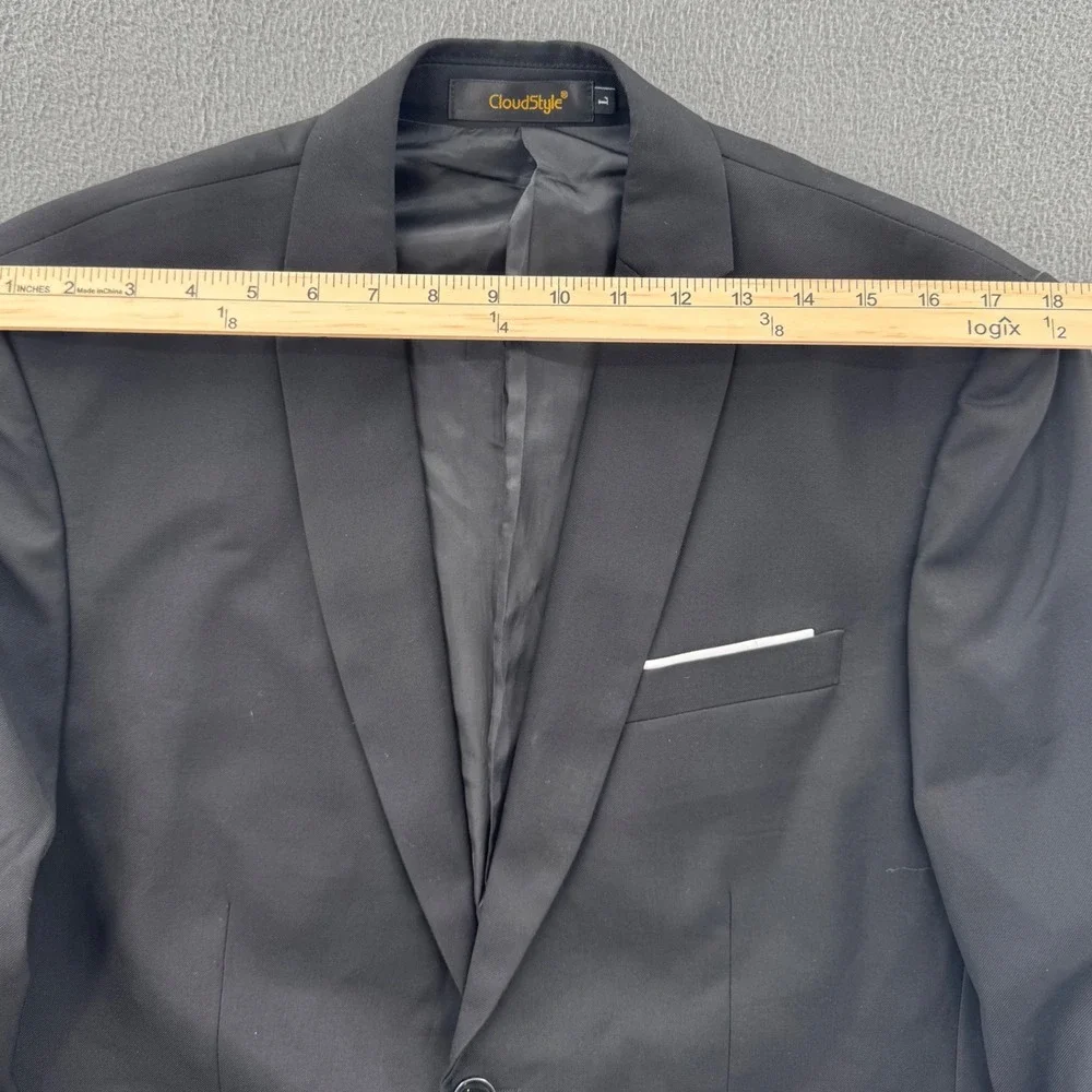 CloudStyle Blazer Mens Large Black Two Button Slim Fit Suit Jacket Office Wear